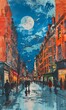 London street colorful wall art painting wallpaper background