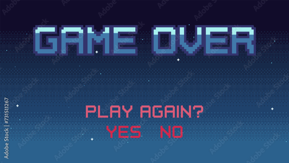 Pixel art Game Over screen with starry sky on background. 8-bit retro ...