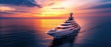 Luxury Yacht On The Sea At Sunset