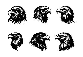 Wall Mural - set of eagle bird head silhouettes on isolated background