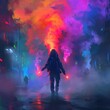 Vendetta wears a mysterious mask, bringing colorful flares down the street, creating thick, colorful smoke. Great for blogs, websites, inspiration, wallpapers etc. Generative Ai