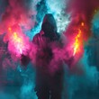 Vendetta wears a mysterious mask, bringing colorful flares down the street, creating thick, colorful smoke. Great for blogs, websites, inspiration, wallpapers etc. Generative Ai
