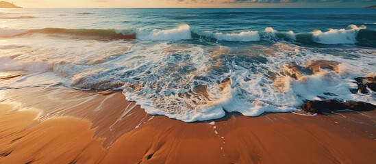 Wall Mural - Aerial view of sandy beach at sunset