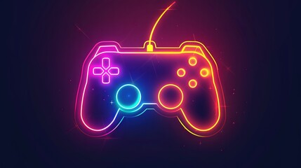 Wall Mural - Neon video game icon control game vector illustration. light banner