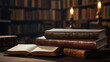 © Tatsumi - Wizard's Library, magical books on the table, generative AI