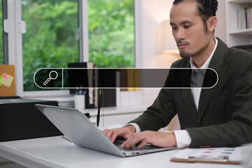 Wall Mural - businessman's hands are finger point to searching for information. using search console with your we
