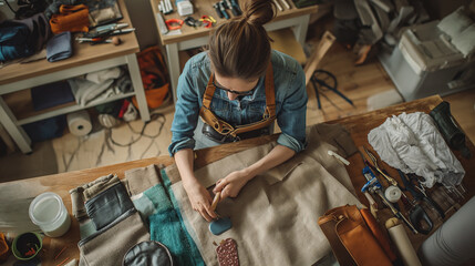 a woman recycles old clothes for recycling