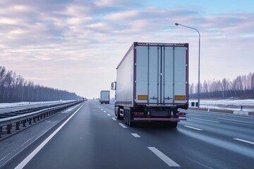 Wall Mural - Transporting cargo using large trucks on a highway road