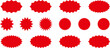© Volodymyr - Starburst red sticker set - collection of special offer sale oval and round shaped sunburst labels and badges. Red starburst, sunburst, stamp, seal, label or burst, badge, sticker. Vector.