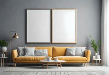 Canvas Print - living room interior with photo frames