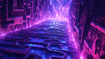 Wall Mural - Road to the future, purple neon glow art, cinematic art, detailed textures.