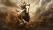 Galloping Herd of Mustang Horses Running Through Dust. Generative AI