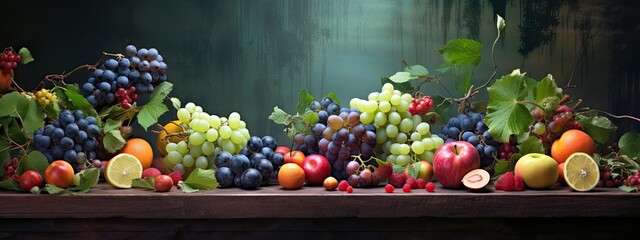 Wall Mural - Bounty of nature: Vibrant vegetables and fruits background.