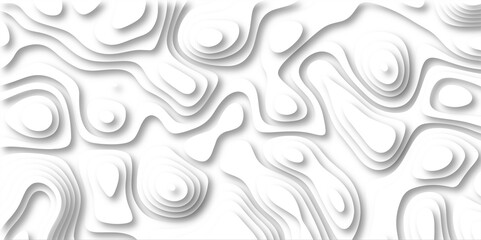  3D Papercut Stylized White topographic contour scheme and terrain. Topography grid map. Contour map background. Geographic line mountain relief. Abstract lines or wavy backdrop background.