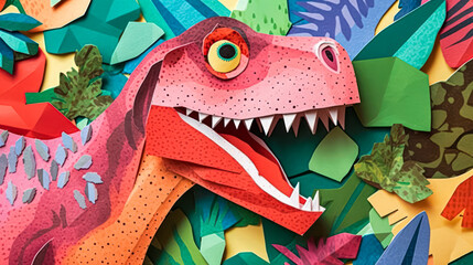 Wall Mural - A captivating dinosaur illustration crafted from vibrant pieces of 3D paper