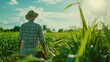 A contemplative farmer in a vast field, representing agriculture, the cycles of nature, and rural life, suitable for documentaries or agrarian-themed content.