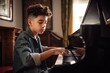 shot of a young musically gifted boy playing the piano at home