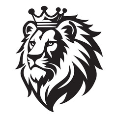Wall Mural - lion wearing crown iconic logo vector illustration