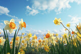 Fototapeta Tulipany - Field of yellow daffodils under blue sky
Generation AI	