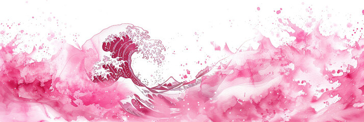 Wall Mural - pink ocean water wave copy space for text. Isolated pink, red  happy cartoon wave for pool party or ocean beach travel. Web banner, backdrop, background graphic baner poster template design