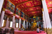 Buddhist Tempel In Laos Vientiane. Place Of Worship And Calmness. Monk Working Place. Asia, House, Prayer