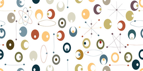Vintage seamless pattern with mid century modern design elements .  Endless pattern with vector abstract shapes.