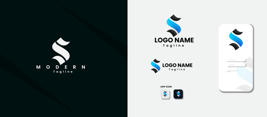 S letter logo design. S logo vector. Lettering design. Typography. Business. Font. Premium template. S letter. Finance. Script. Blue. Icon