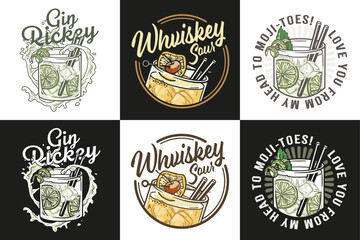 Wall Mural - Whiskey sour or old fashioned cocktail with ice, cherry and splash for design of bar menu. American alcohol cocktail with whisky and bourbon for drink party. Tee print