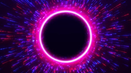 Digital futuristic tunnel or travel through time and space by moving bright neon particle lines. High technology corridor, warp speed, wormhole. seamless loop, 4K.