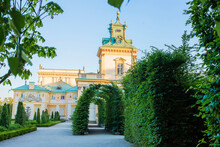 The Royal Wilanow Palace In Warsaw, Poland. View Of A Gardens And Facade.