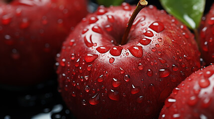 Wall Mural - Fresh red apples with drops of water, closeup