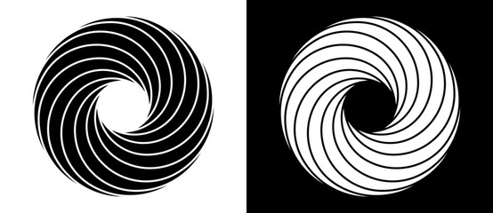 Leinwandbilder - Rotating art lines in circle shape as symbol, logo or icon. A black figure on a white background and an equally white figure on the black side.