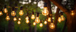 Retro garland with light bulbs hanging on the tree