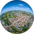 Ausblick auf die Stadt Vilsbiburg in Niederbayern, Little Planet-Ansicht, freigestellt