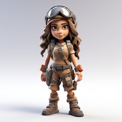 Rendered 3D Female Soldier Character on White Background