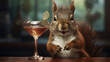 happy hilarious squirrel with a cocktail