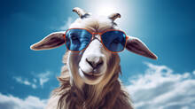 Portrait Of A Witty Goat Wearing Sunglasses