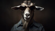 portrait of a witty goat wearing sunglasses