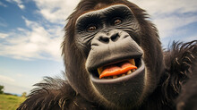 Close-up Selfie Portrait Of A Playful Gorilla