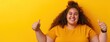 © FryArt - Woman plump plus size in Yellow Shirt Giving Thumbs Up