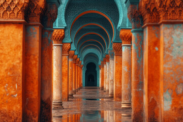 Wall Mural - a series of architectural arches in varying shades of terracotta, showcasing the intricate details a