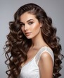 © Universeal - Brunette girl with long and shiny wavy hair. Advertise ready for hair products