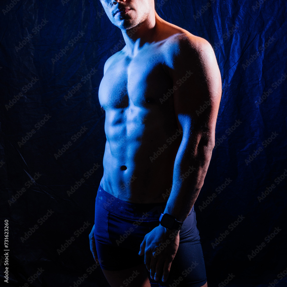 Male model body, nude torso, naked man, seductive gay. Muscular