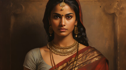 Wall Mural - Beautiful indian woman in saree and jewelry
