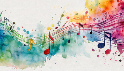 Wall Mural - Musical notes icon, watercolor art, canvas background, copy space on a side