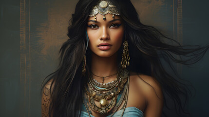Poster - Beautiful indian woman in saree and jewelry