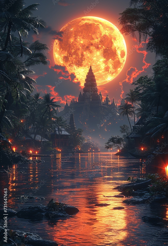 Full Moon Rising Over Ancient Temple: A Spectacular Sight for the Month ...