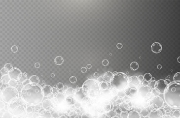 Wall Mural - This vector template shows a bath foam with shampoo bubbles isolated on a transparent background. It can be used for advertising purposes. Mousse bath foam.