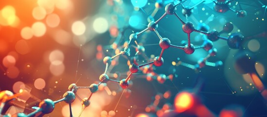 Wall Mural - close up macro photography of a molecule on a blue and orange background, resembling a water droplet