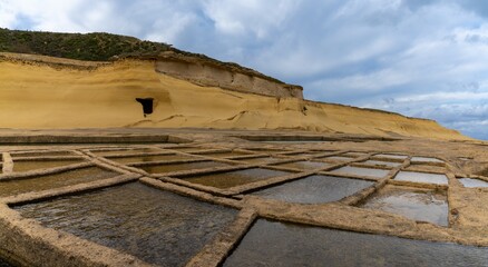 Poster - view of the salt pans in Xwejni Bay on the Maltese island of Gozo